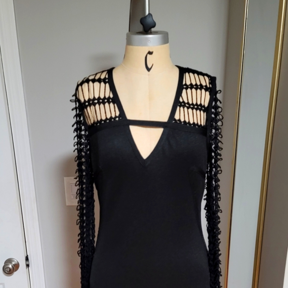 Wow, Couture Black Crochet Sleeve Dress